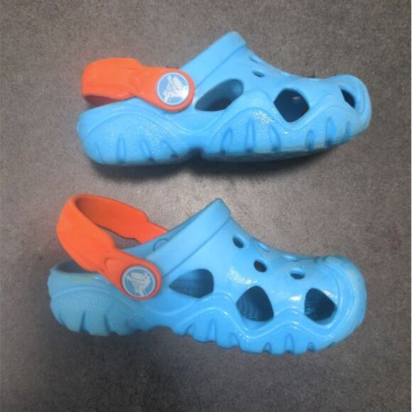 Crocs Blue Orange Iconic Comfort Clogs Size 8 Toddler Kids - Picture 4 of 4